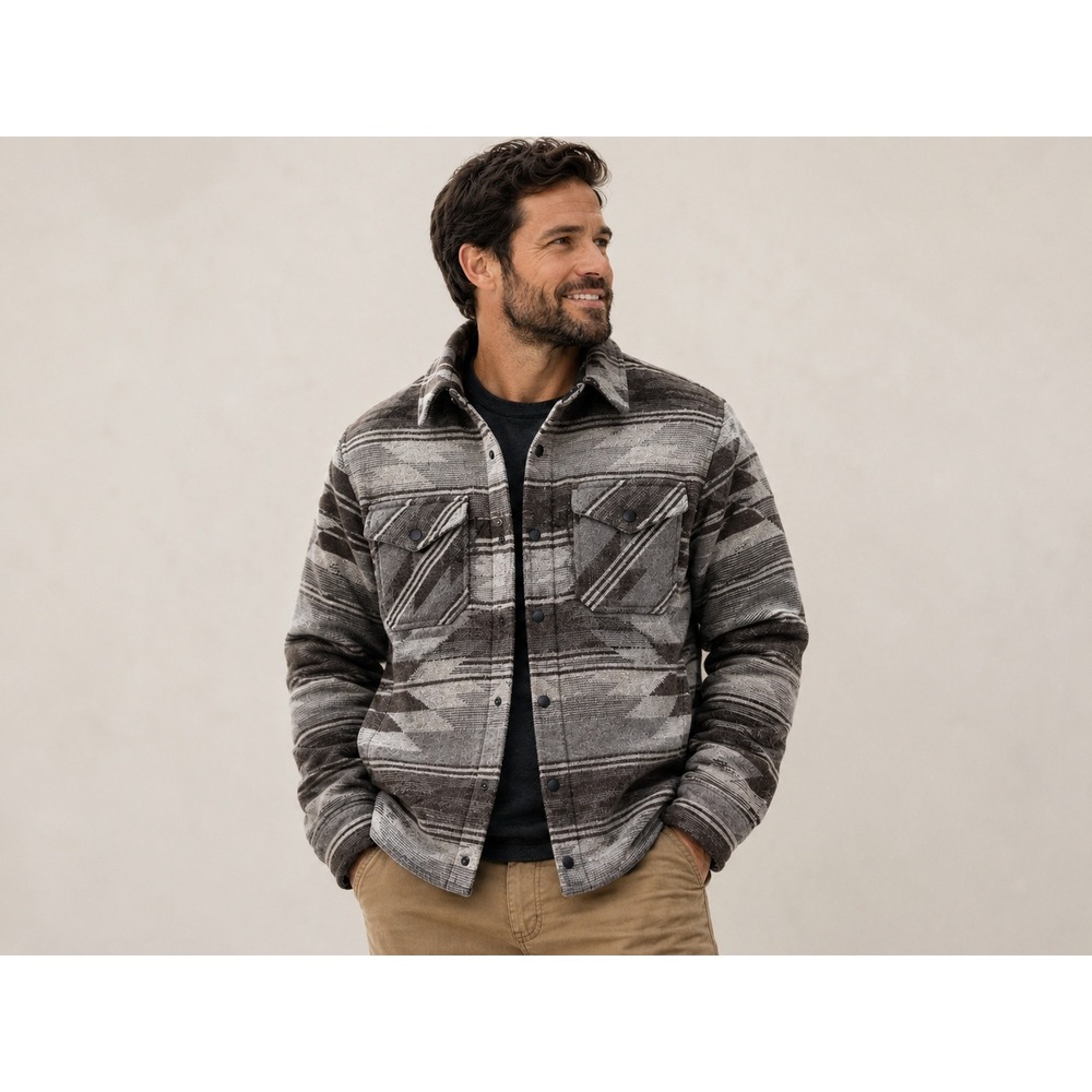 NWT Jachs NY Shirt Jacket Mens L Gray Aztec Sherpa Lined Shacket Southwestern - Picture 1 of 12